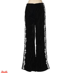 Black velvet embroidered flare pants